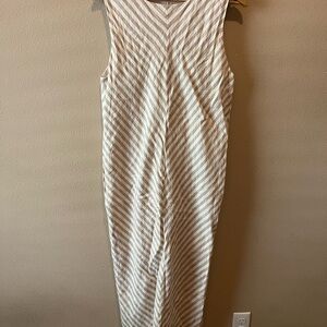 Sleeveless Chevron Stripe Midi Dress in Cream and Tan